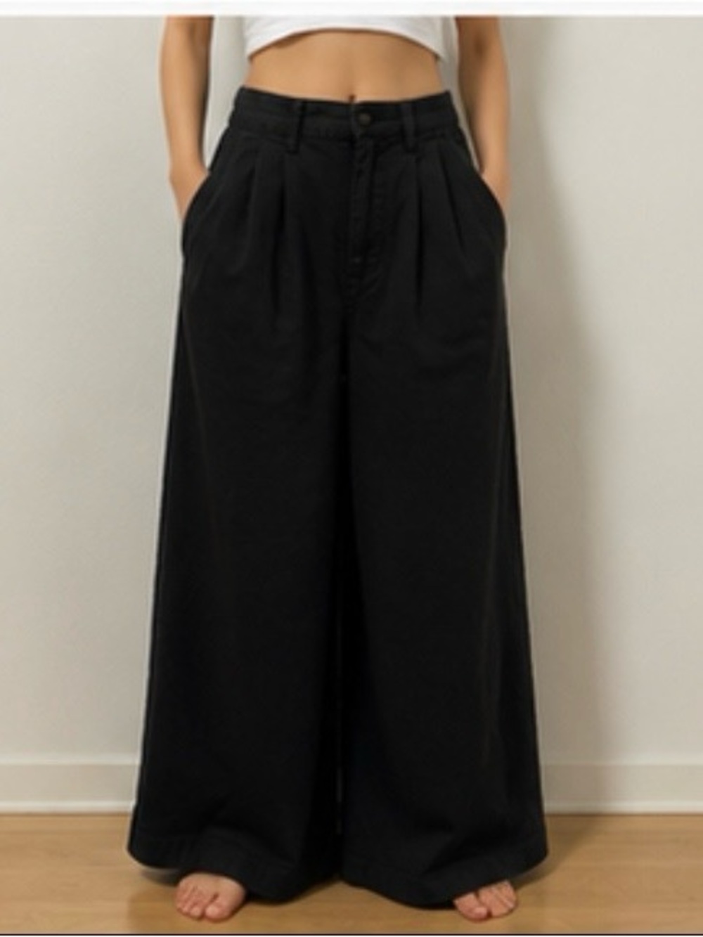 Free People Black Wide-Leg Pleated Pants